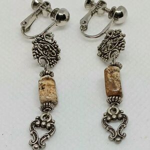 Vintage Silver Tone & Stone Dangle Earrings